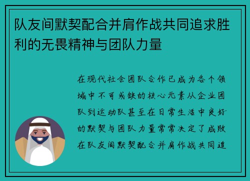 队友间默契配合并肩作战共同追求胜利的无畏精神与团队力量